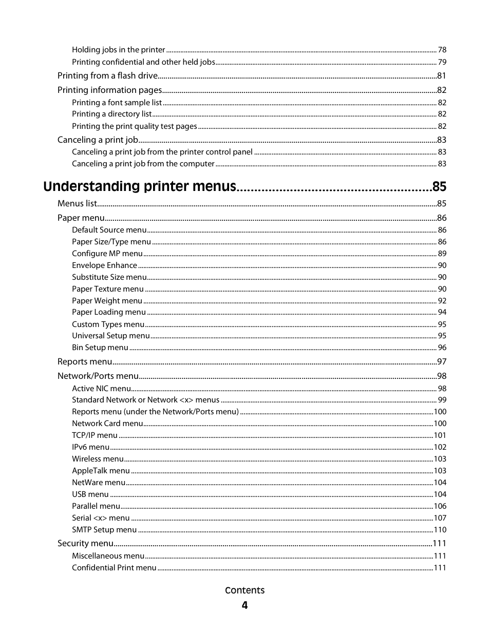 Understanding printer menus | Dell 5230dn Mono Laser Printer User Manual | Page 4 / 193