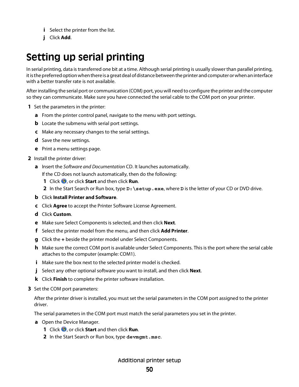 Setting up serial printing | Dell 5230dn Mono Laser Printer User Manual | Page 50 / 193