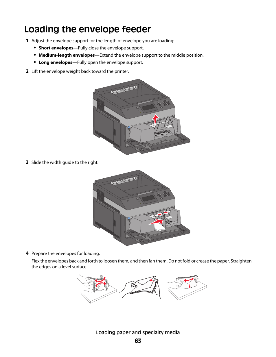 Loading the envelope feeder | Dell 5230dn Mono Laser Printer User Manual | Page 63 / 193