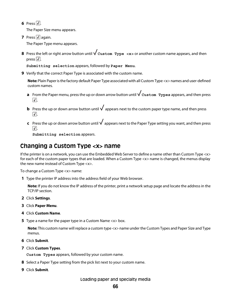 Changing a custom type <x> name | Dell 5230dn Mono Laser Printer User Manual | Page 66 / 193