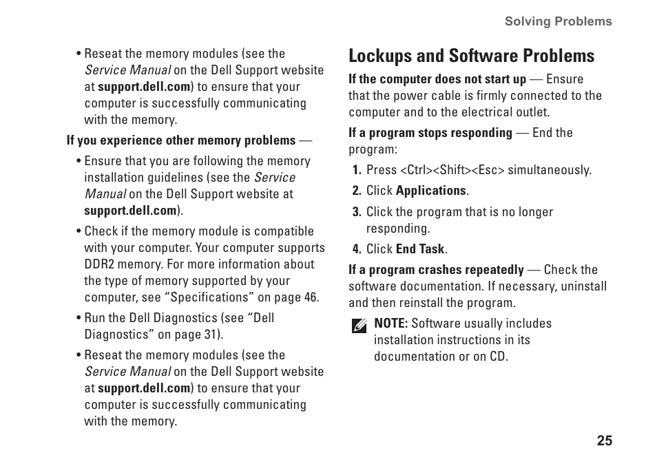 Lockups and software problems | Dell Studio Slim D540S (Late 2008) User Manual | Page 27 / 60