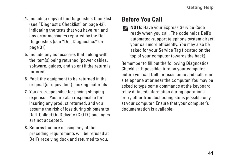 Before you call | Dell Studio Slim D540S (Late 2008) User Manual | Page 43 / 60