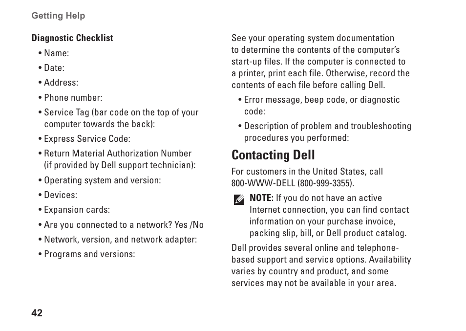 Contacting dell | Dell Studio Slim D540S (Late 2008) User Manual | Page 44 / 60