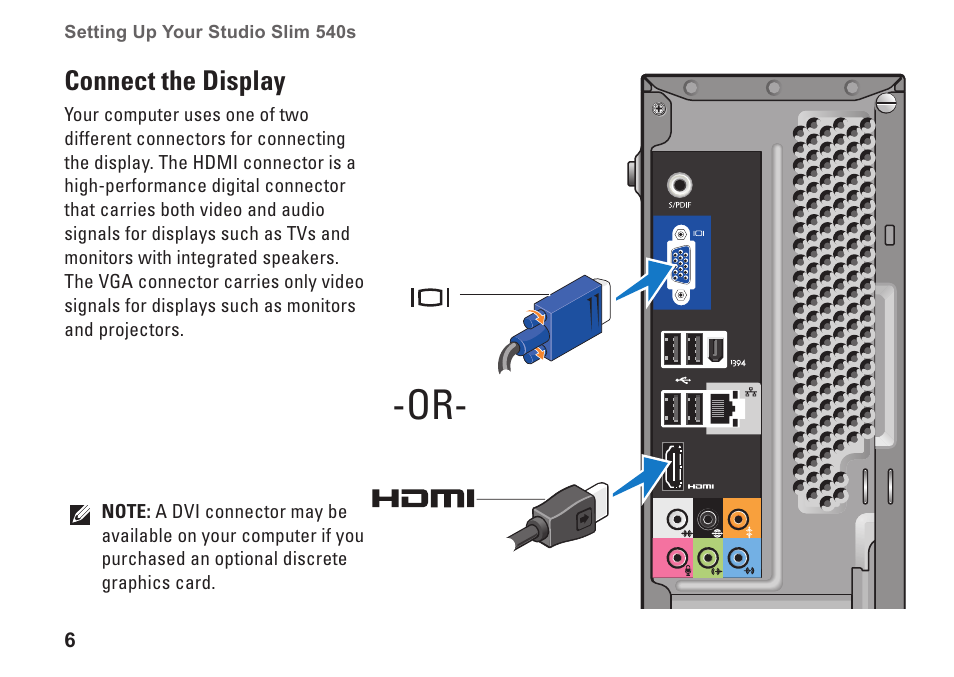 Connect the display | Dell Studio Slim D540S (Late 2008) User Manual | Page 8 / 60