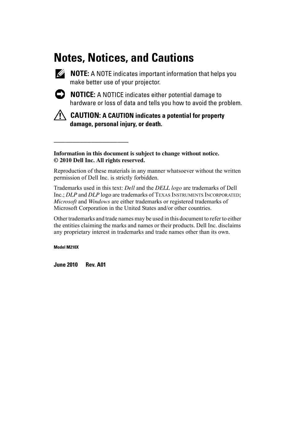 Dell M210X Projector User Manual | Page 2 / 60