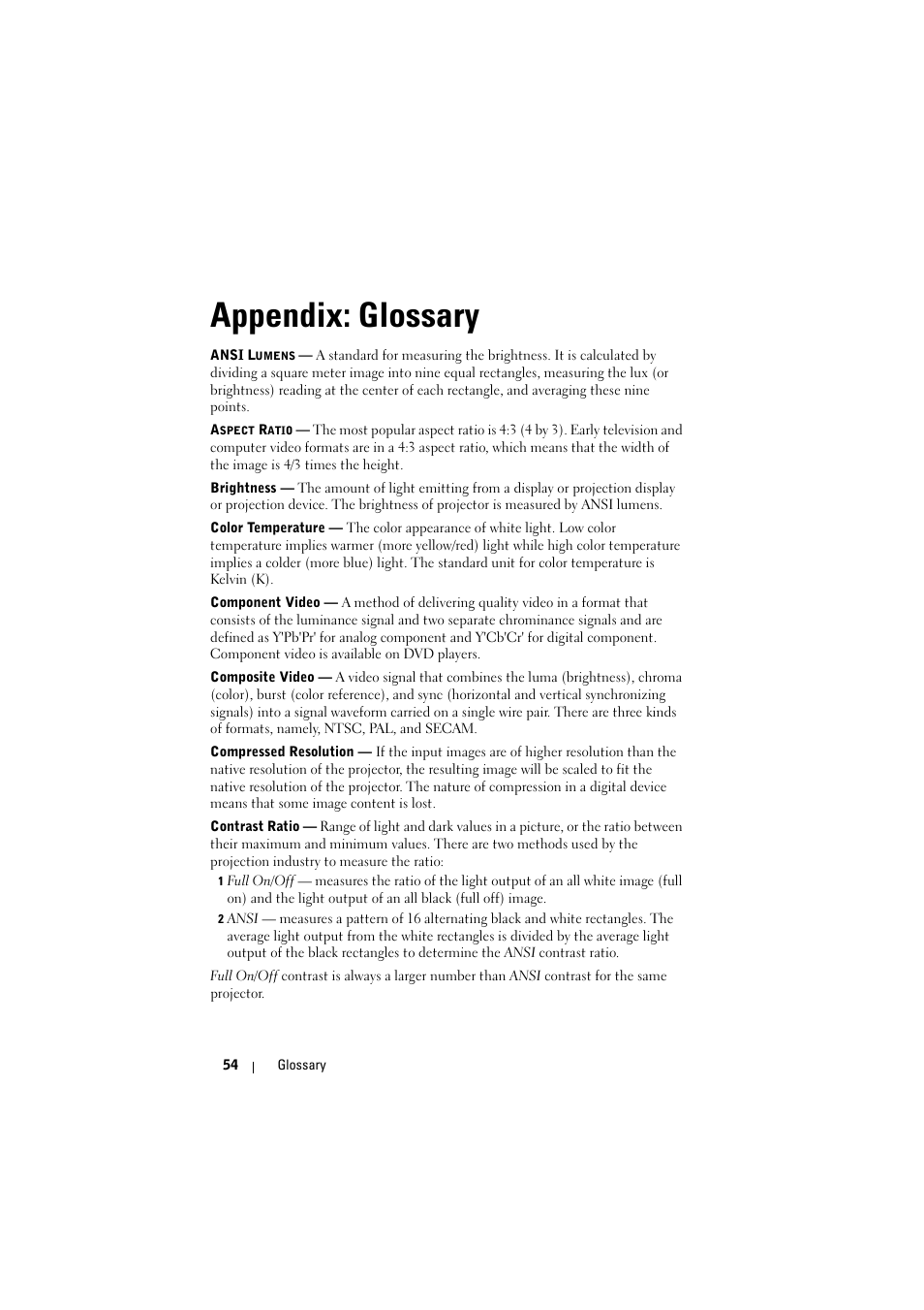Appendix: glossary | Dell M210X Projector User Manual | Page 55 / 60