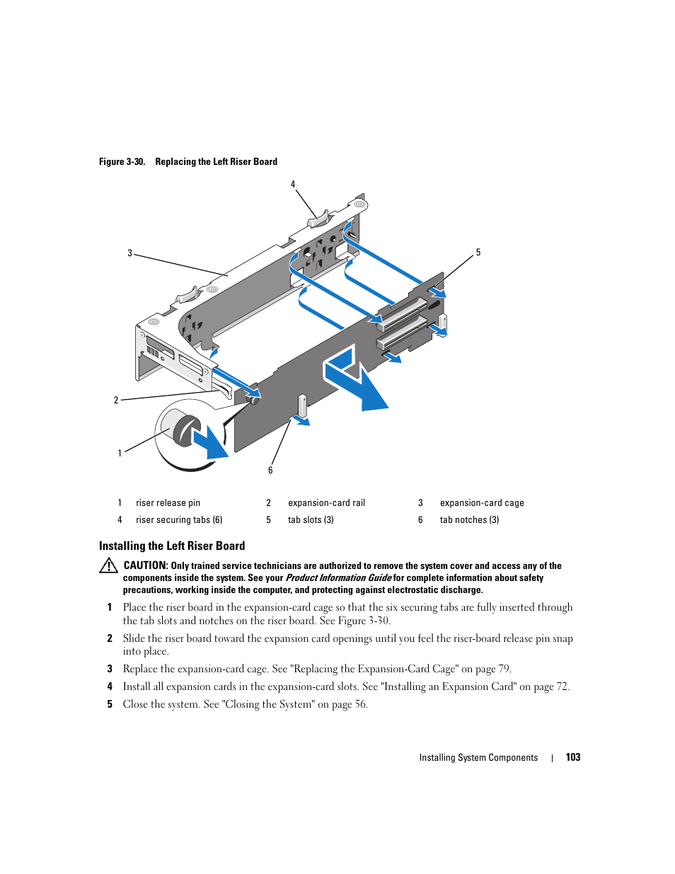 Installing the left riser board, Lease pin. see figure 3-30 | Dell PowerEdge 2970 User Manual | Page 103 / 188