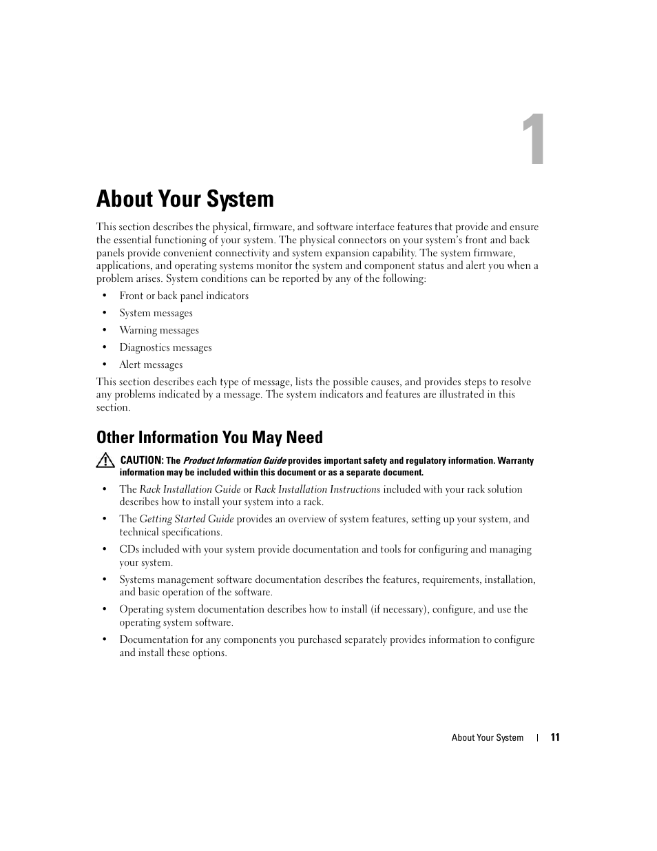 About your system, Other information you may need | Dell PowerEdge 2970 User Manual | Page 11 / 188