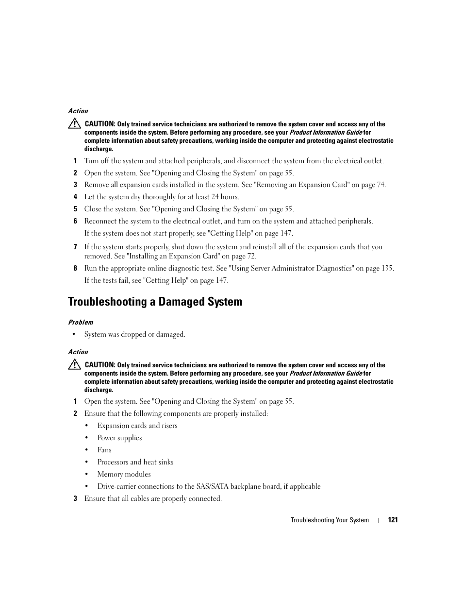Troubleshooting a damaged system | Dell PowerEdge 2970 User Manual | Page 121 / 188
