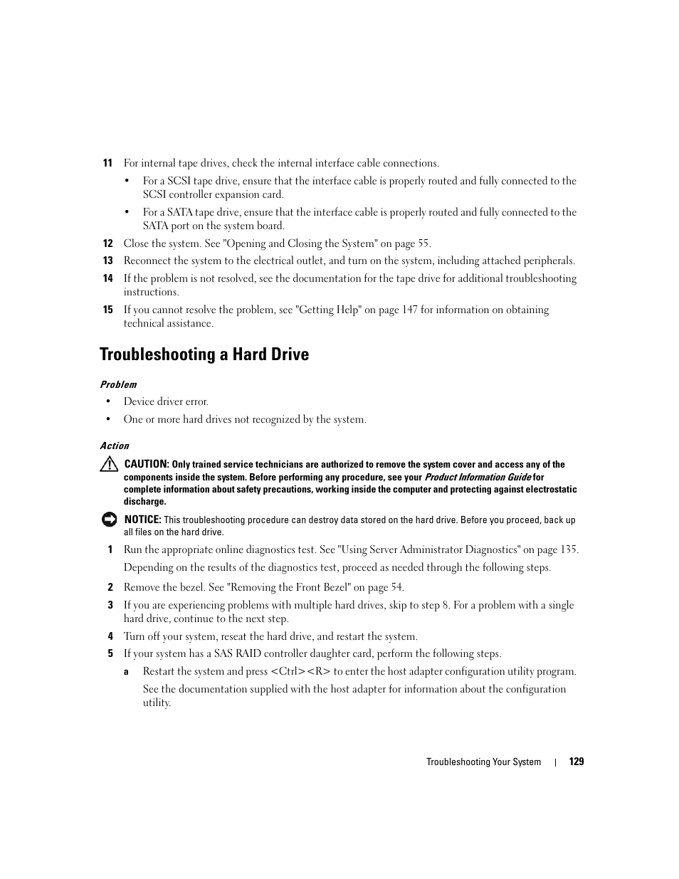 Troubleshooting a hard drive | Dell PowerEdge 2970 User Manual | Page 129 / 188