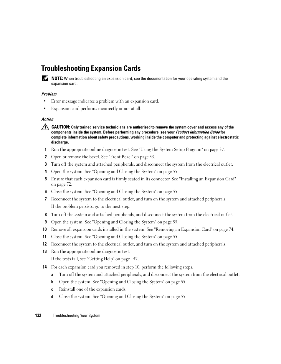Troubleshooting expansion cards | Dell PowerEdge 2970 User Manual | Page 132 / 188