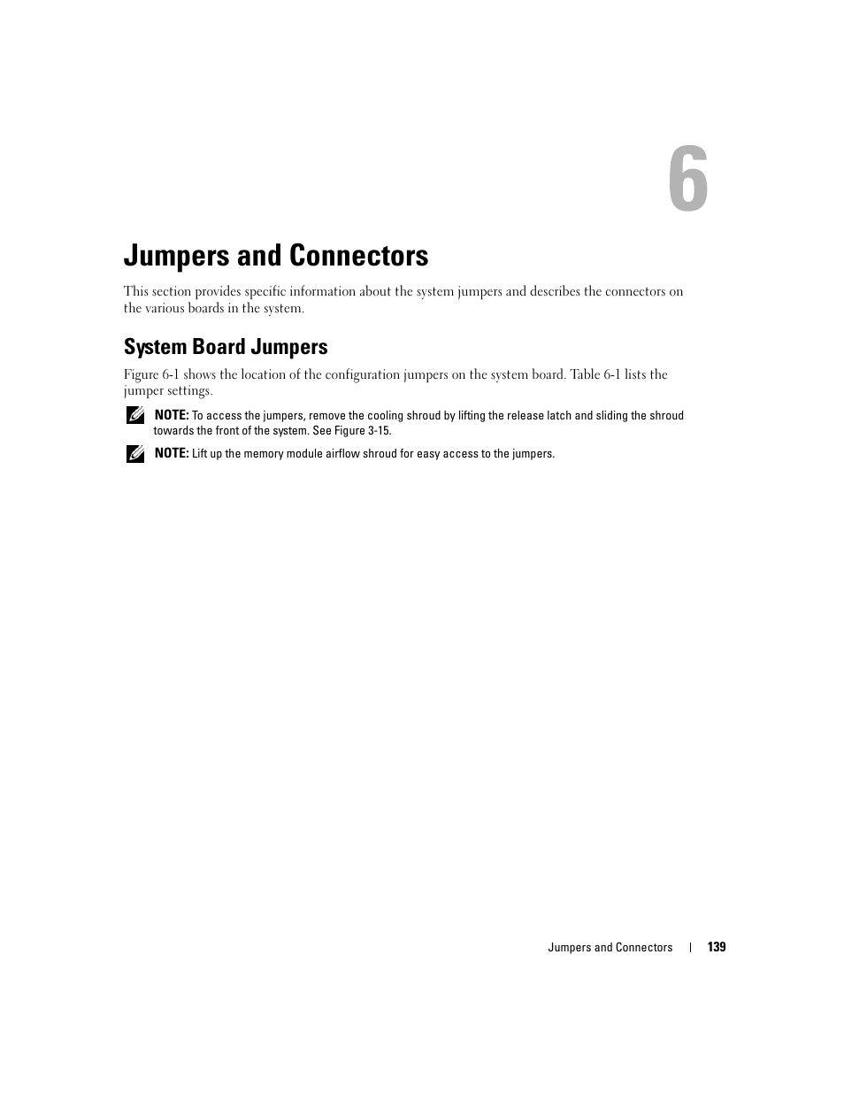 Jumpers and connectors, System board jumpers | Dell PowerEdge 2970 User Manual | Page 139 / 188