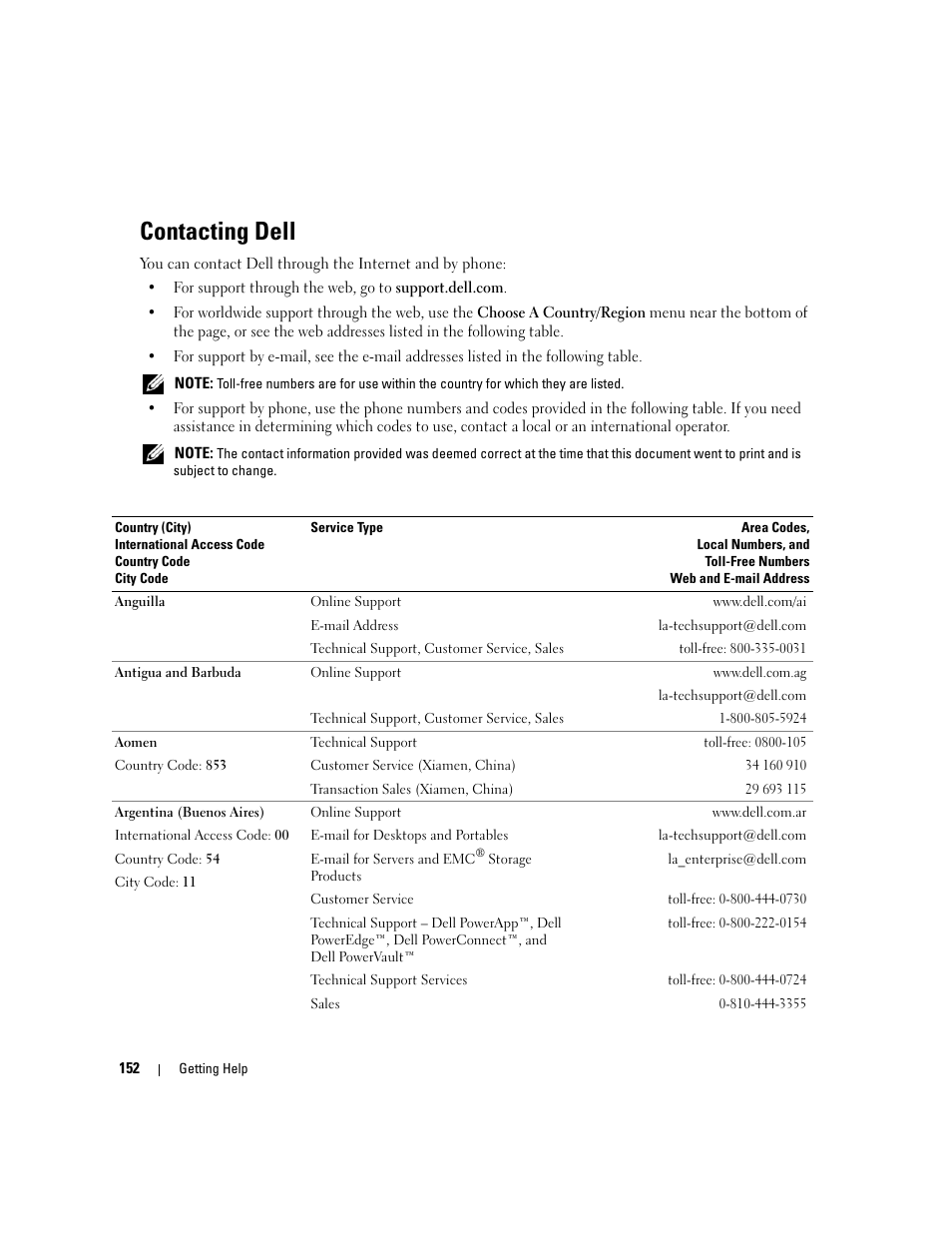 Contacting dell | Dell PowerEdge 2970 User Manual | Page 152 / 188