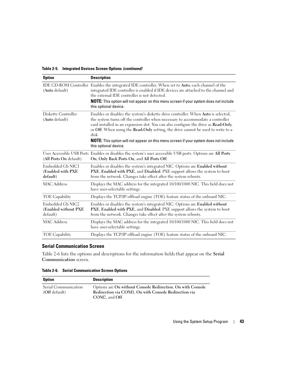 Serial communication screen | Dell PowerEdge 2970 User Manual | Page 43 / 188