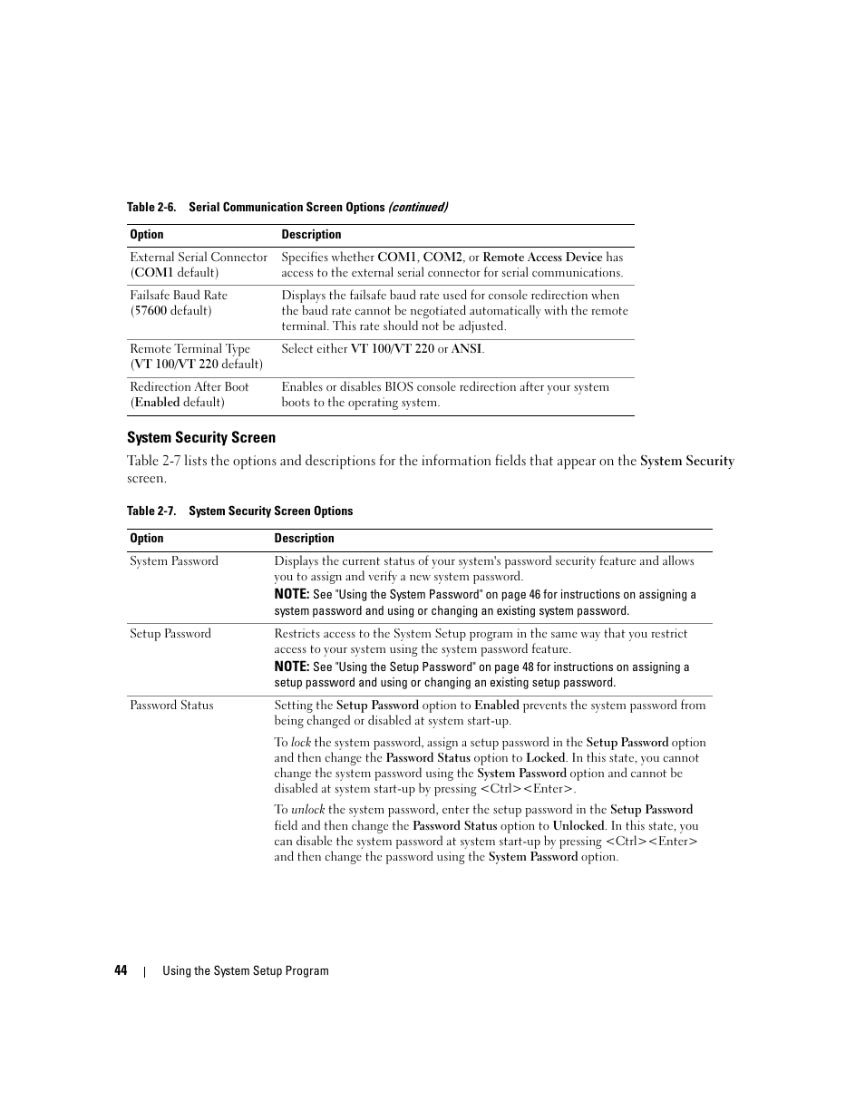 System security screen | Dell PowerEdge 2970 User Manual | Page 44 / 188
