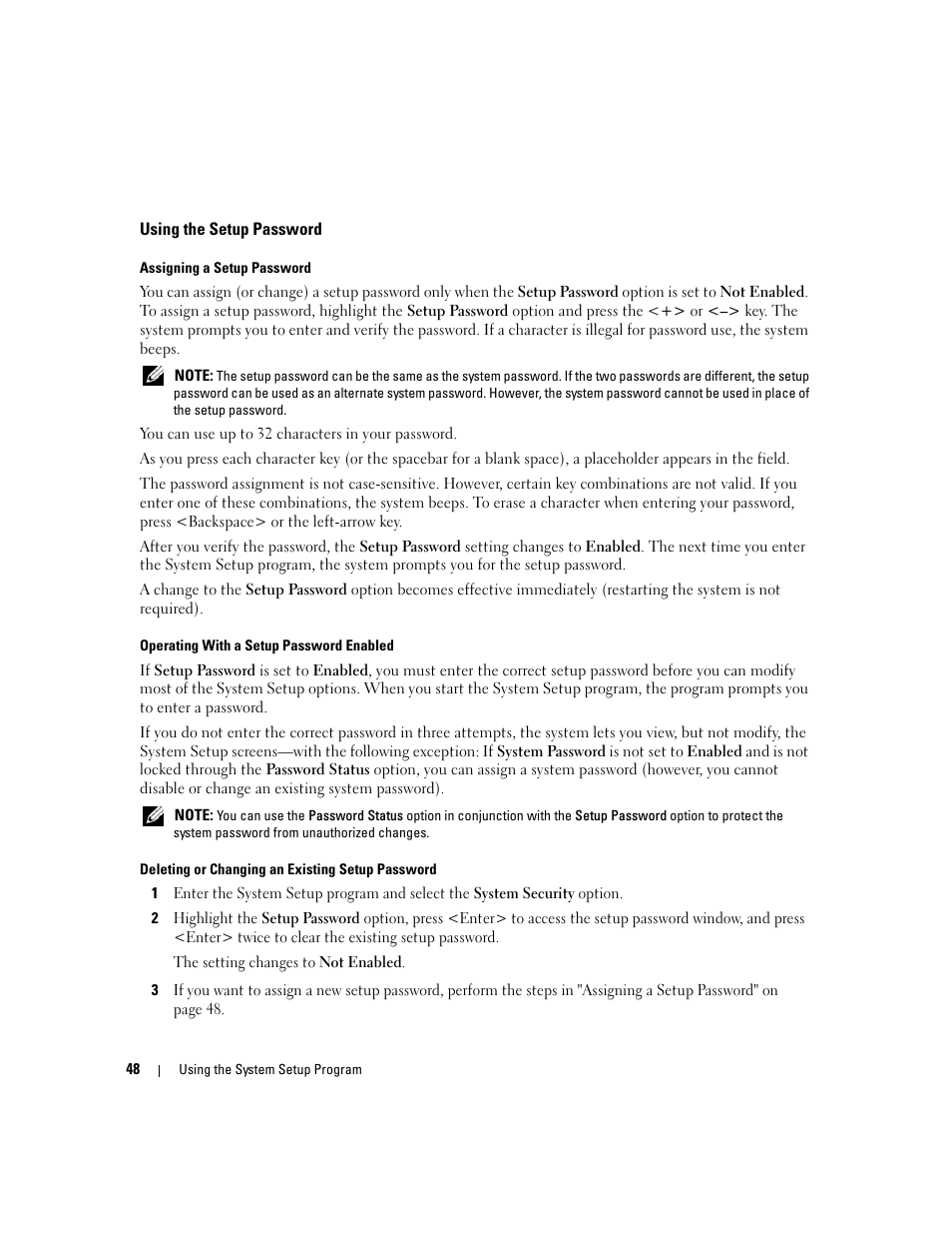 Using the setup password | Dell PowerEdge 2970 User Manual | Page 48 / 188