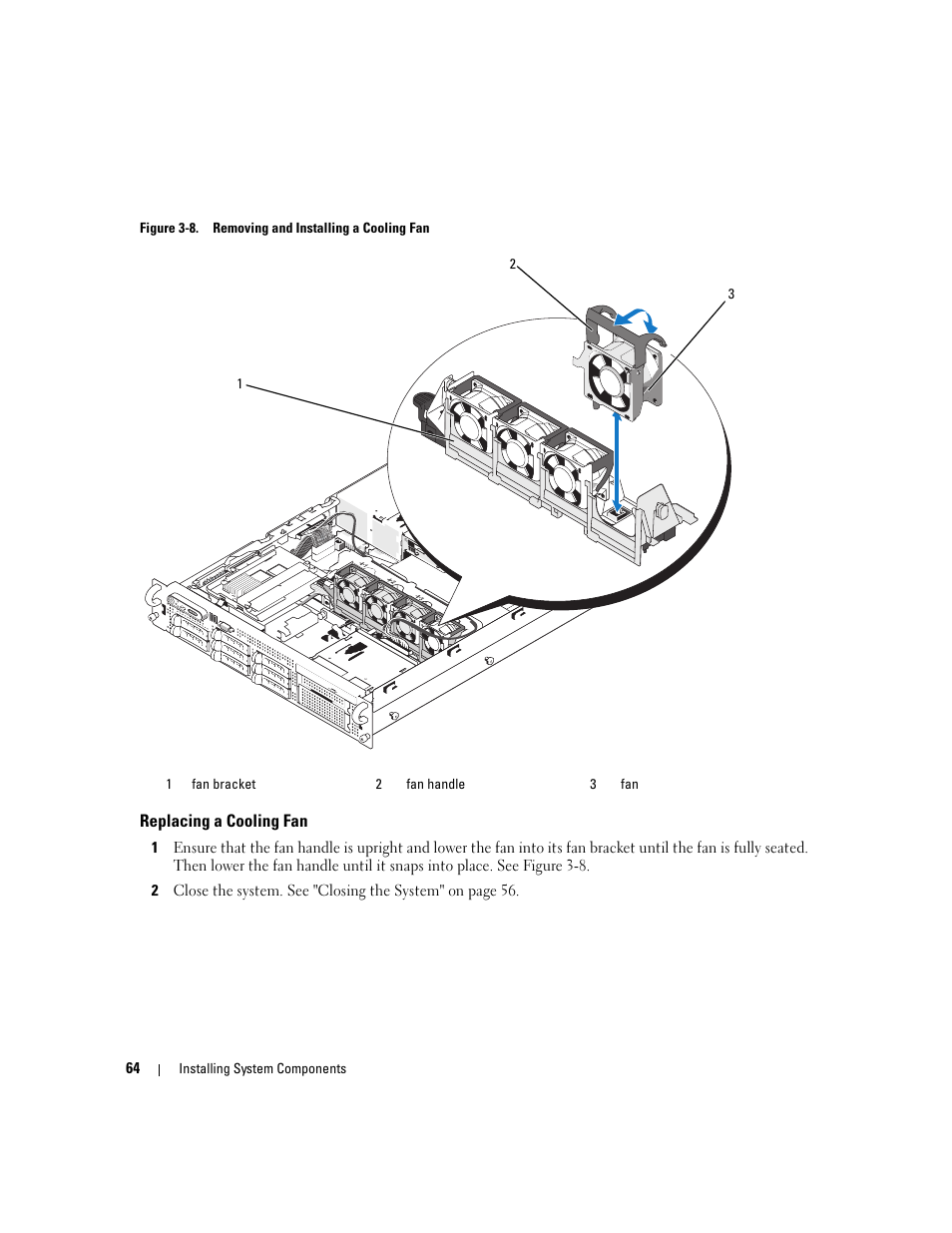 Replacing a cooling fan | Dell PowerEdge 2970 User Manual | Page 64 / 188