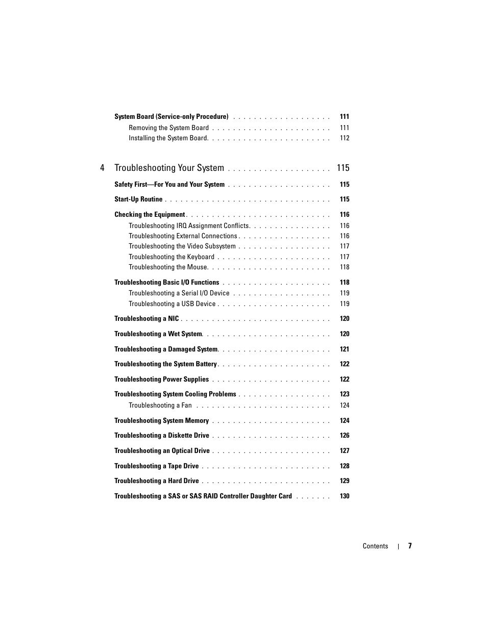 4troubleshooting your system | Dell PowerEdge 2970 User Manual | Page 7 / 188
