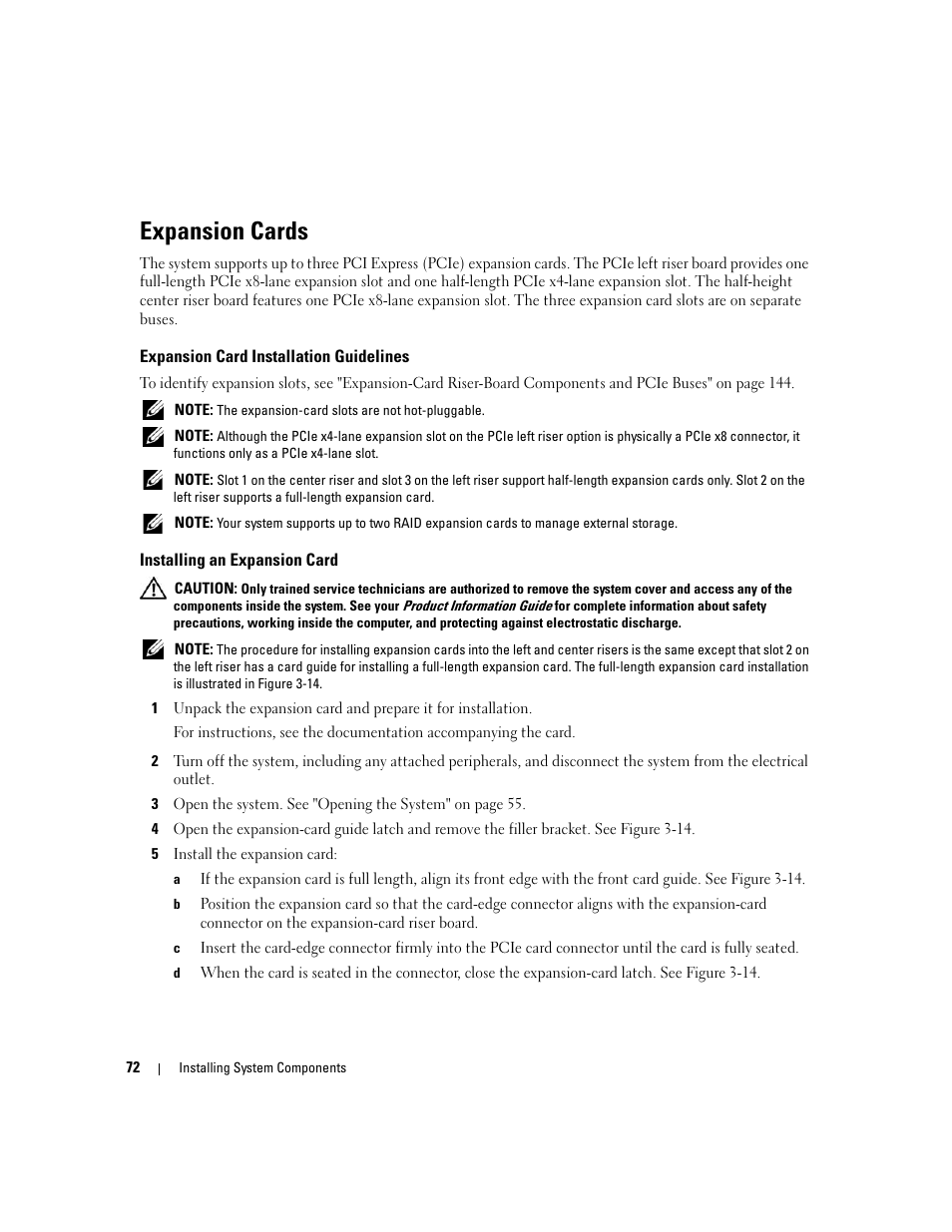 Expansion cards, Expansion card installation guidelines, Installing an expansion card | Dell PowerEdge 2970 User Manual | Page 72 / 188