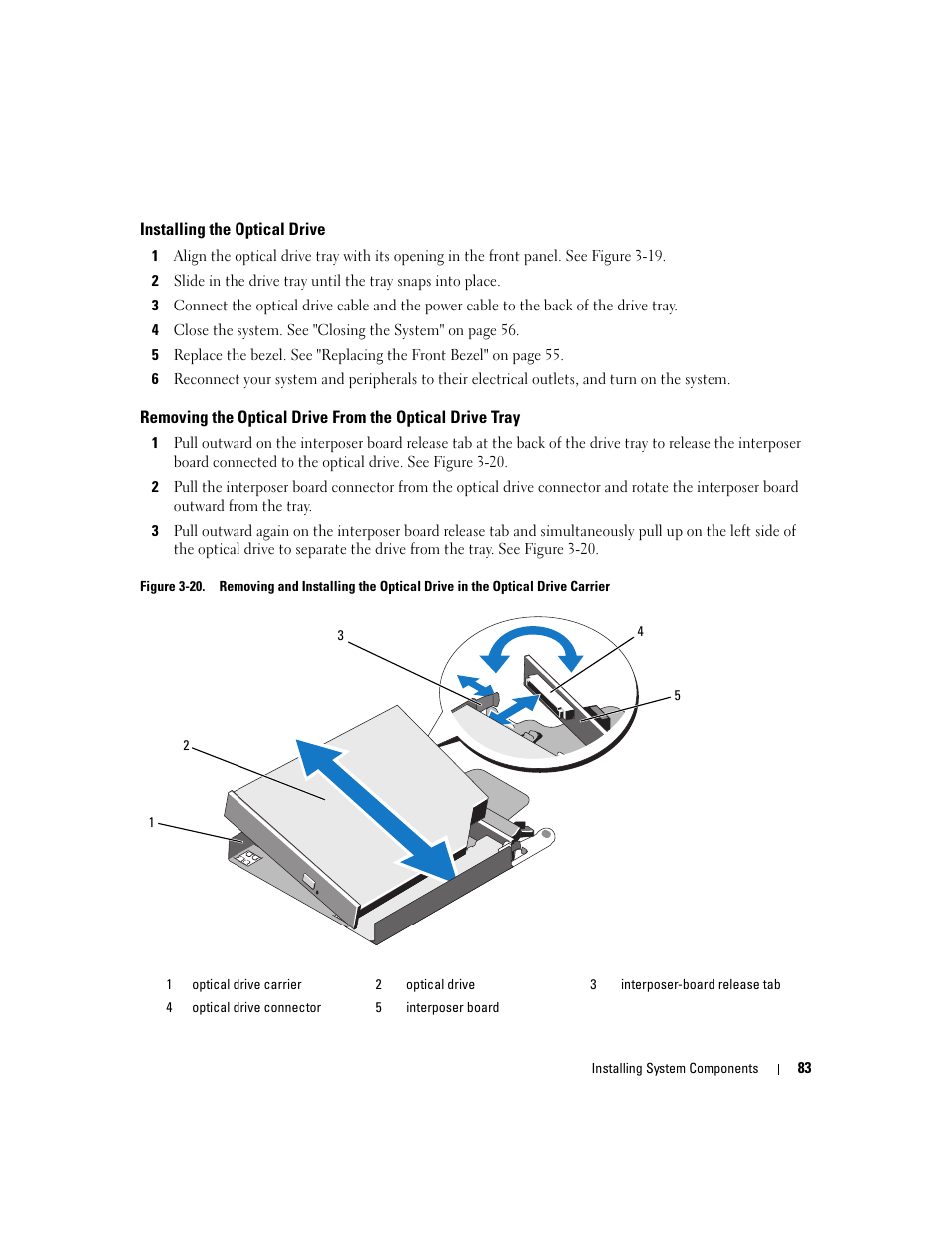 Installing the optical drive | Dell PowerEdge 2970 User Manual | Page 83 / 188