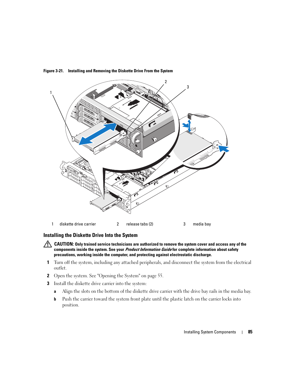 Installing the diskette drive into the system | Dell PowerEdge 2970 User Manual | Page 85 / 188