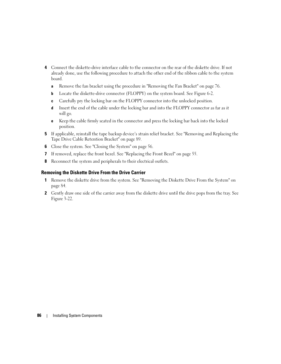 Removing the diskette drive from the drive carrier | Dell PowerEdge 2970 User Manual | Page 86 / 188