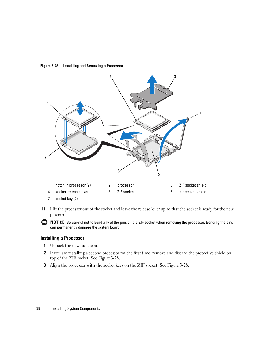 Installing a processor | Dell PowerEdge 2970 User Manual | Page 98 / 188