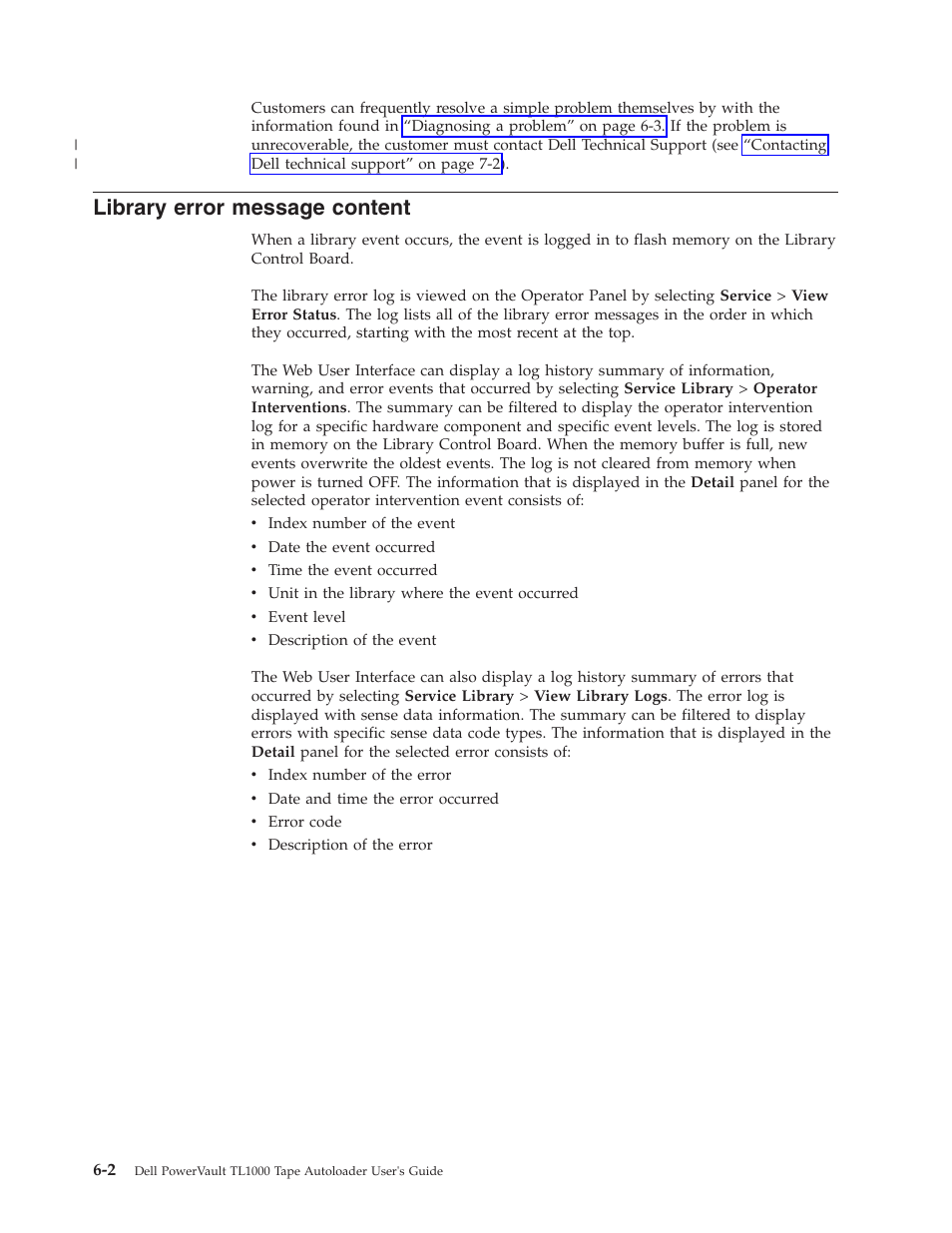 Library error message content | Dell PowerVault TL1000 User Manual | Page 120 / 194