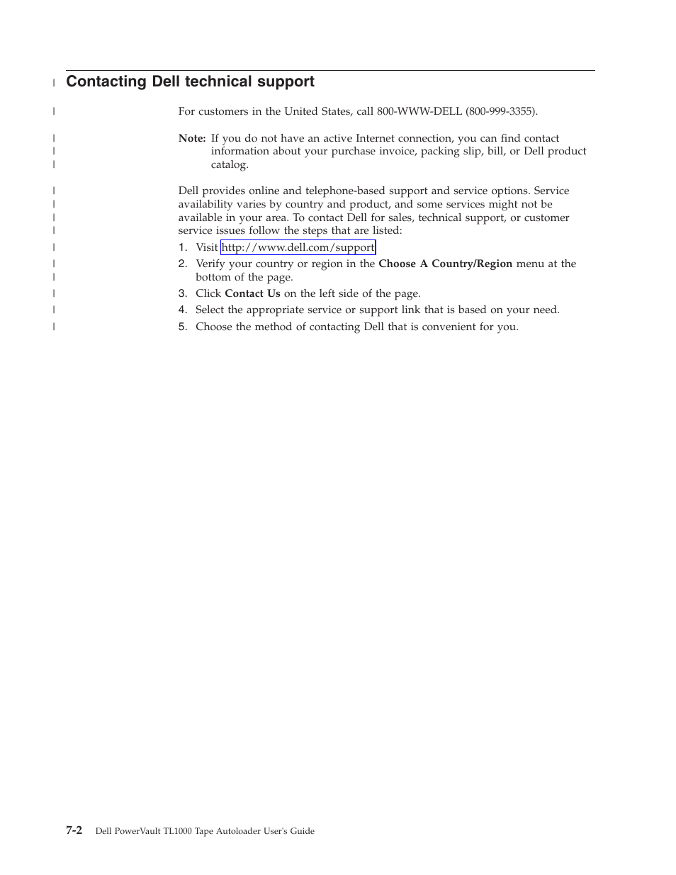 Contacting dell technical support | Dell PowerVault TL1000 User Manual | Page 130 / 194