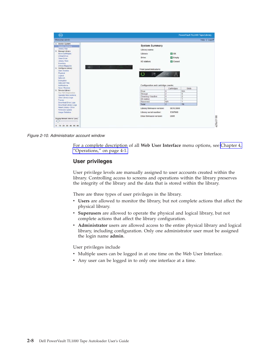 Administrator account window | Dell PowerVault TL1000 User Manual | Page 38 / 194