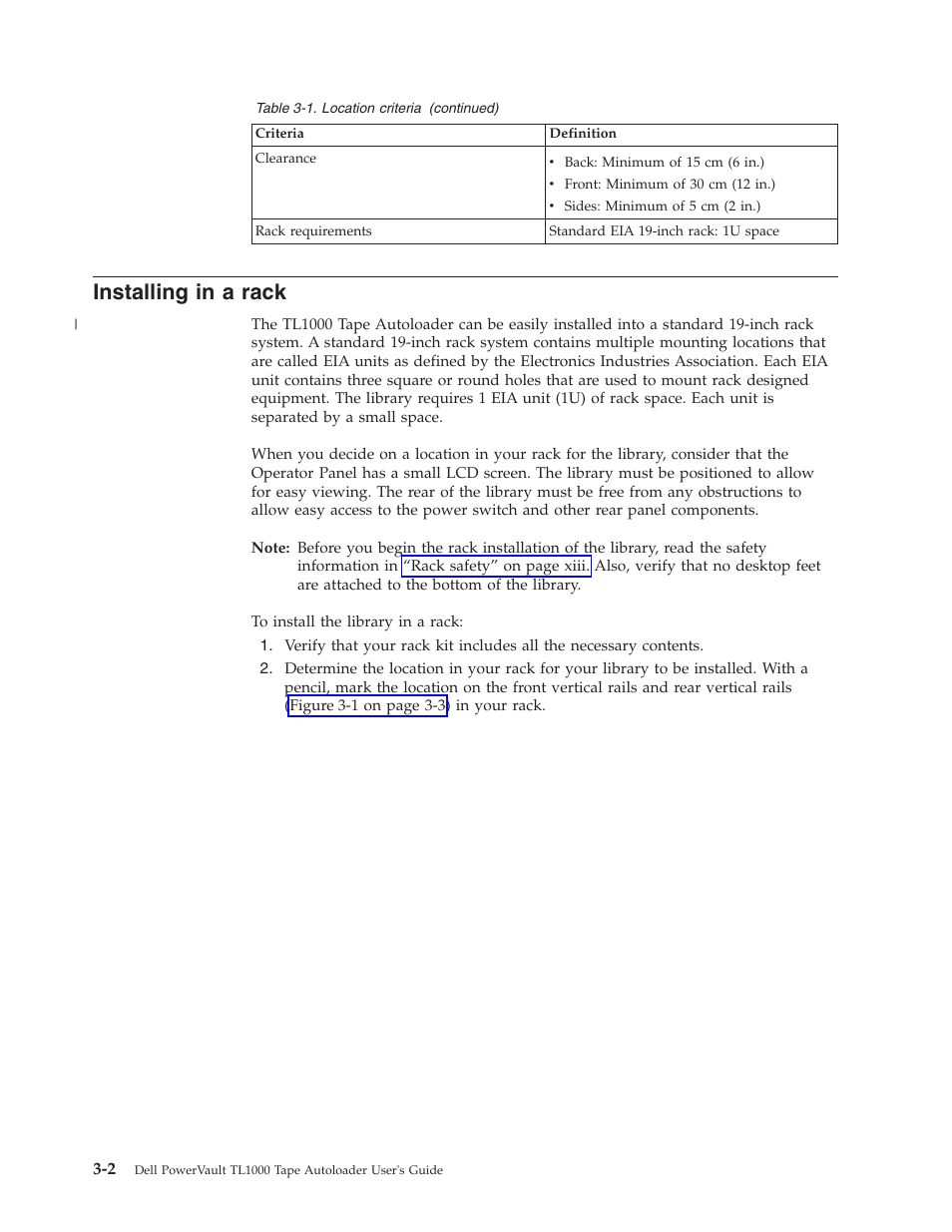 Installing in a rack | Dell PowerVault TL1000 User Manual | Page 40 / 194