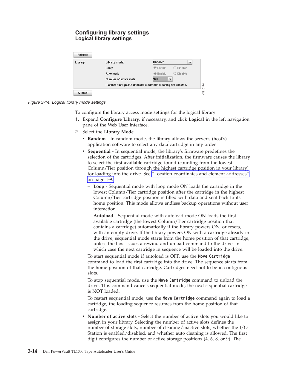 Configuring library settings, Logical library mode settings | Dell PowerVault TL1000 User Manual | Page 52 / 194