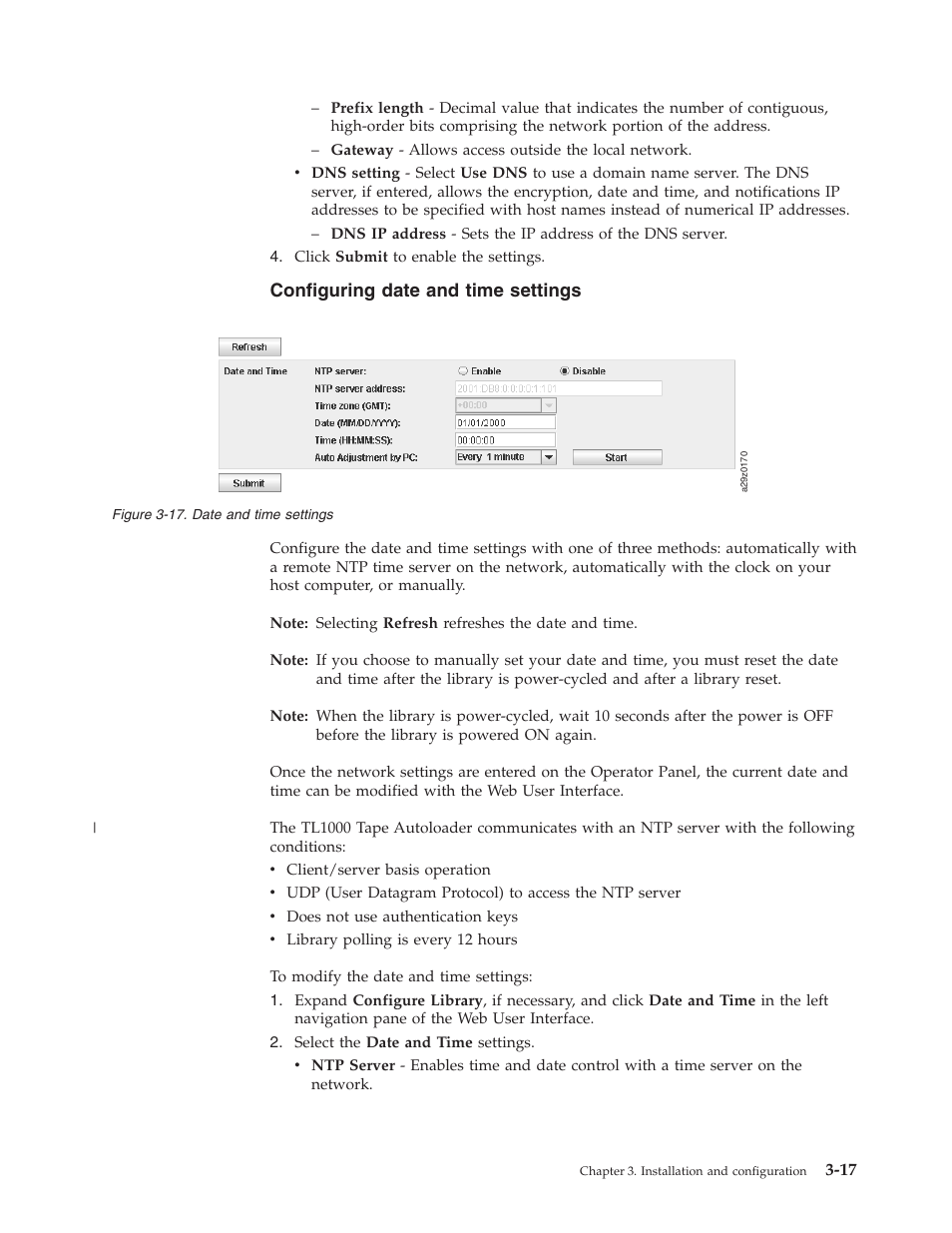 Configuring date and time settings, Date and time settings | Dell PowerVault TL1000 User Manual | Page 55 / 194