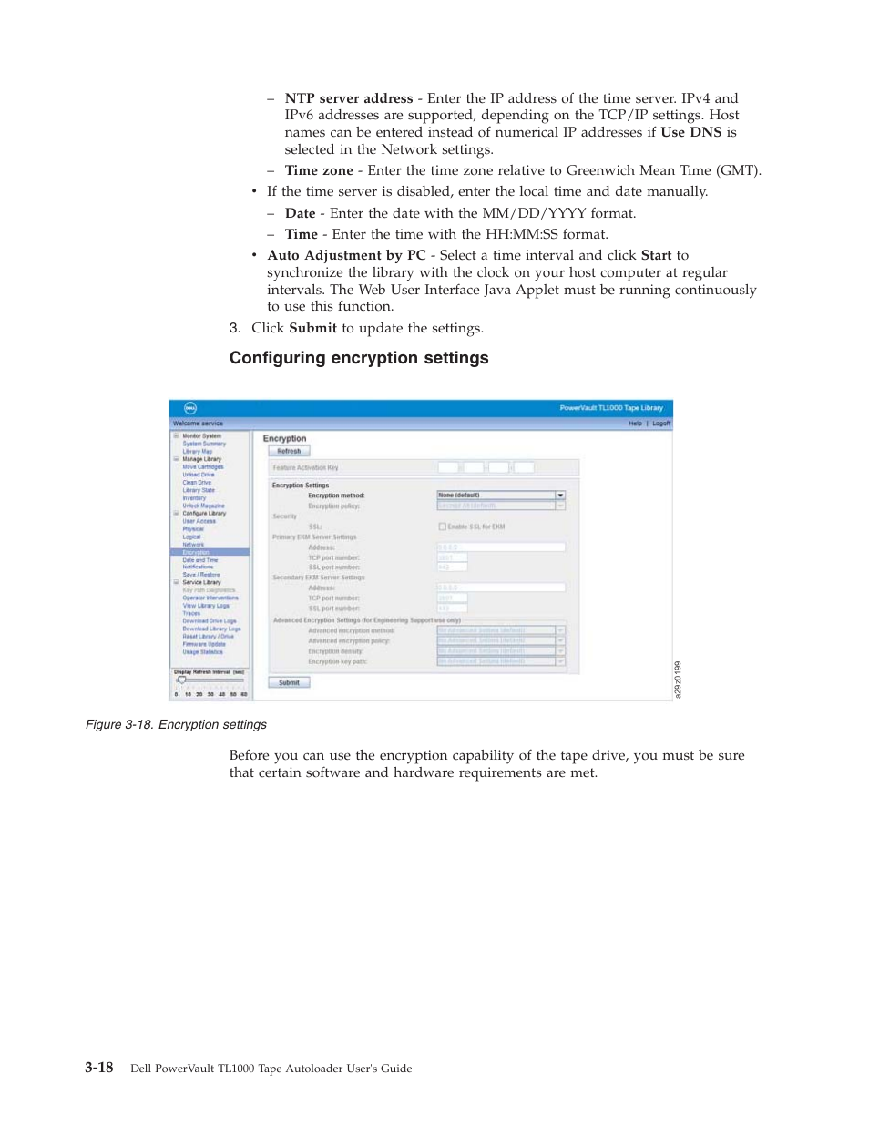Configuring encryption settings, Encryption settings | Dell PowerVault TL1000 User Manual | Page 56 / 194