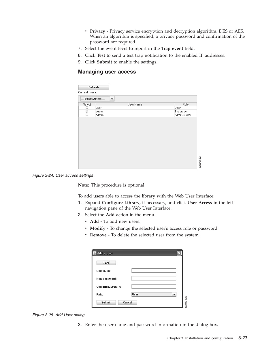 Managing user access, User access settings, Add user dialog | Dell PowerVault TL1000 User Manual | Page 61 / 194