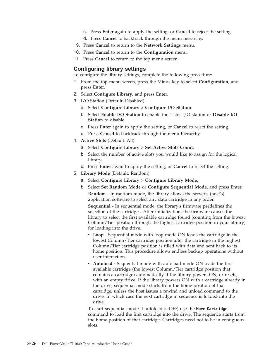 Configuring library settings | Dell PowerVault TL1000 User Manual | Page 64 / 194