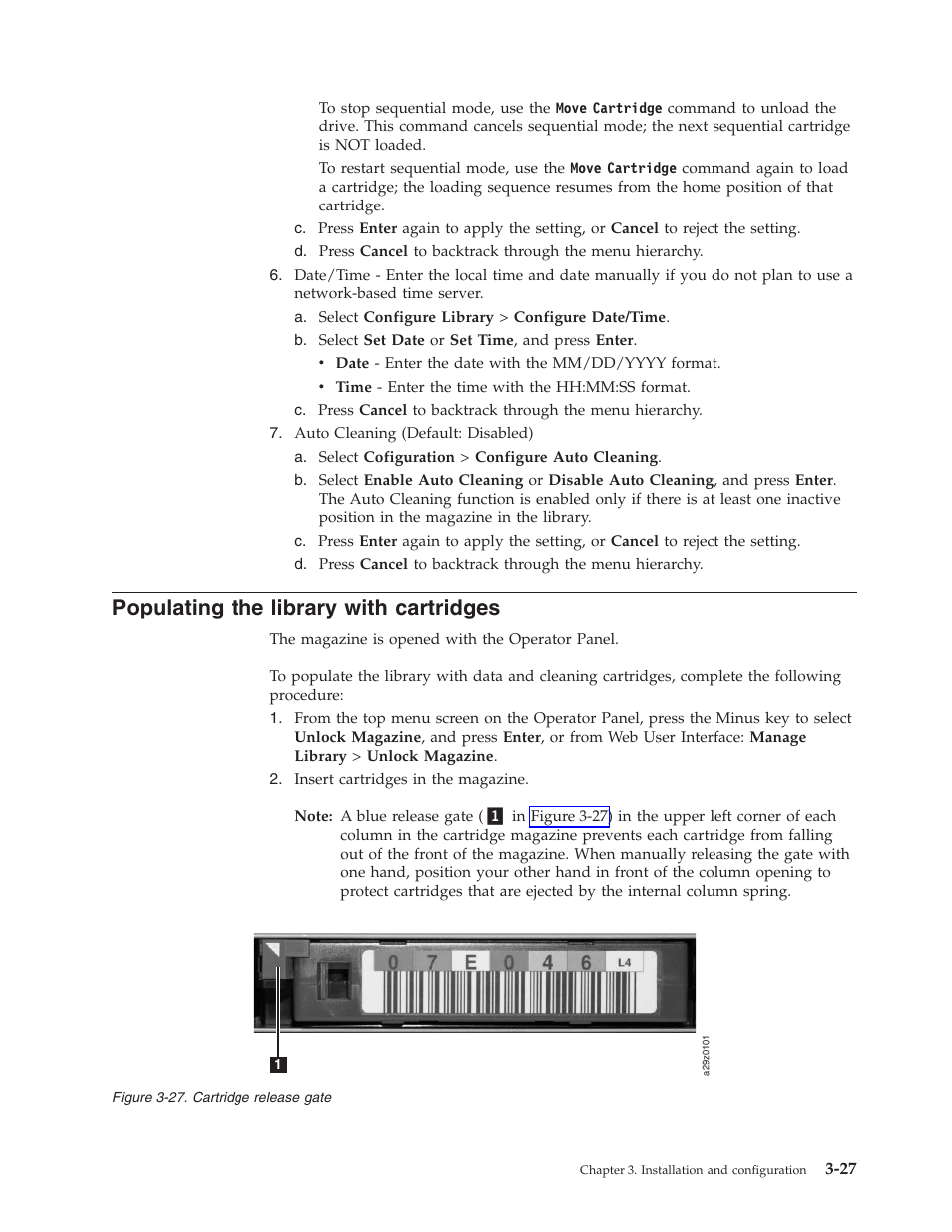 Populating the library with cartridges, Cartridge release gate | Dell PowerVault TL1000 User Manual | Page 65 / 194