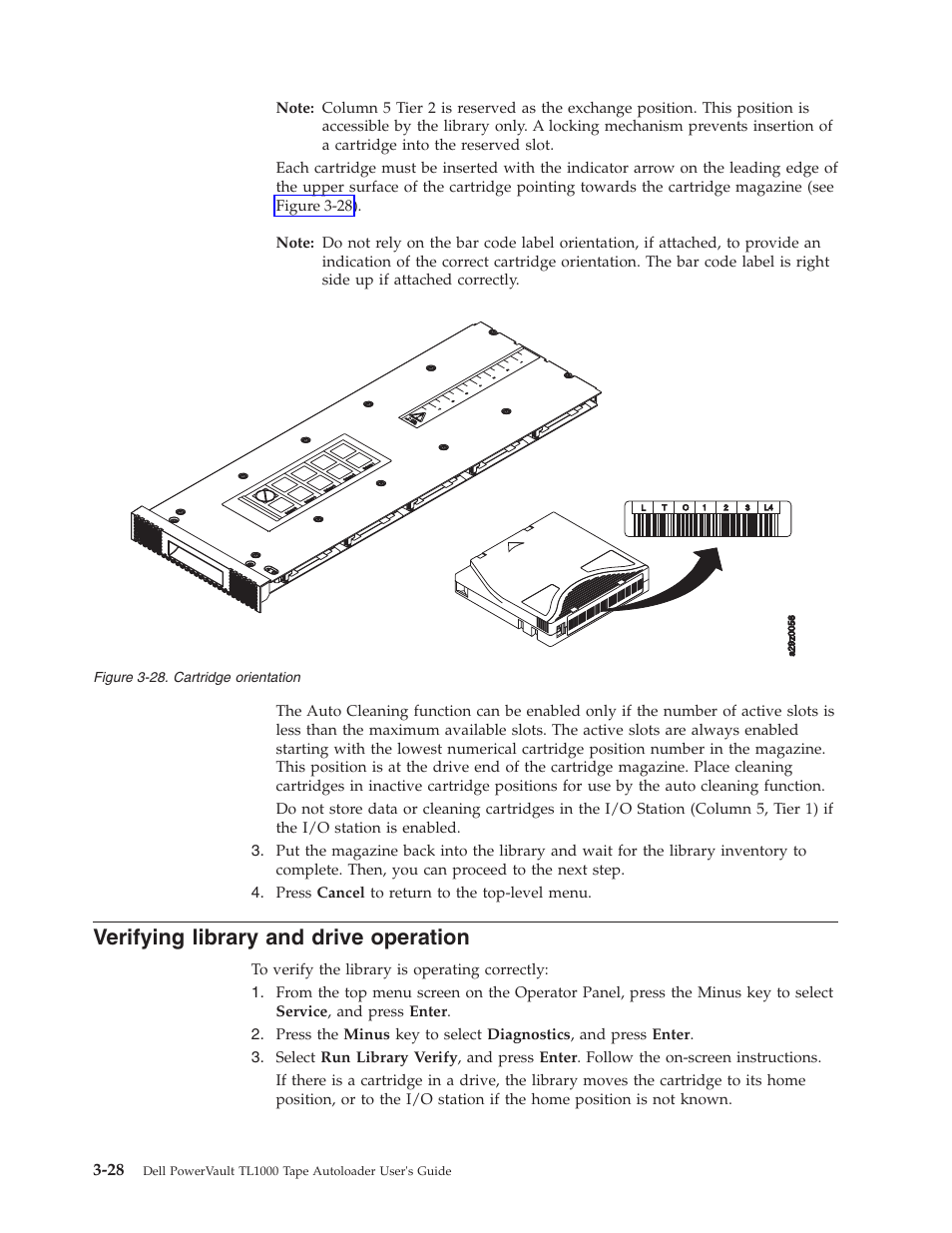 Verifying library and drive operation, Cartridge orientation | Dell PowerVault TL1000 User Manual | Page 66 / 194