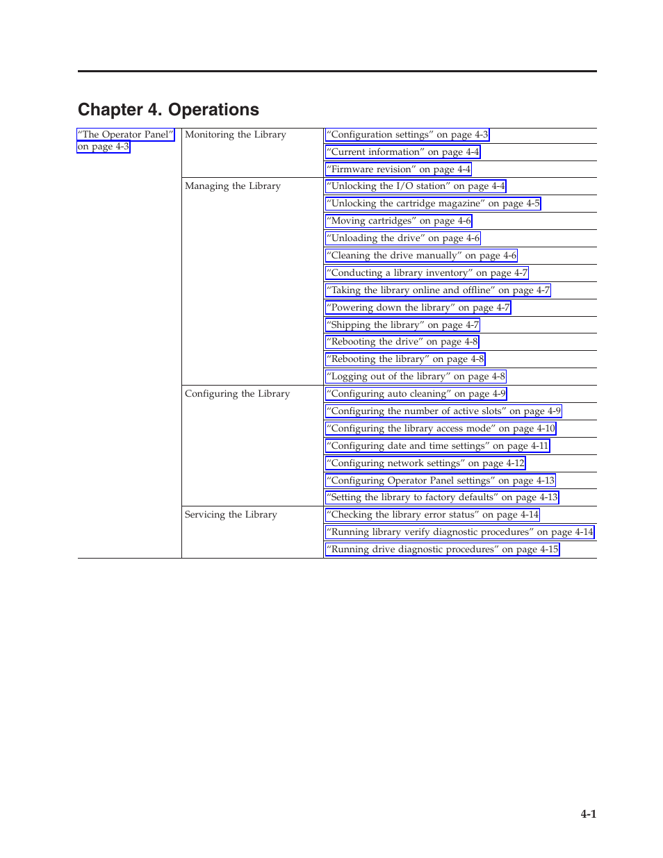 Chapter 4. operations, Chapter 4. operations -1 | Dell PowerVault TL1000 User Manual | Page 69 / 194