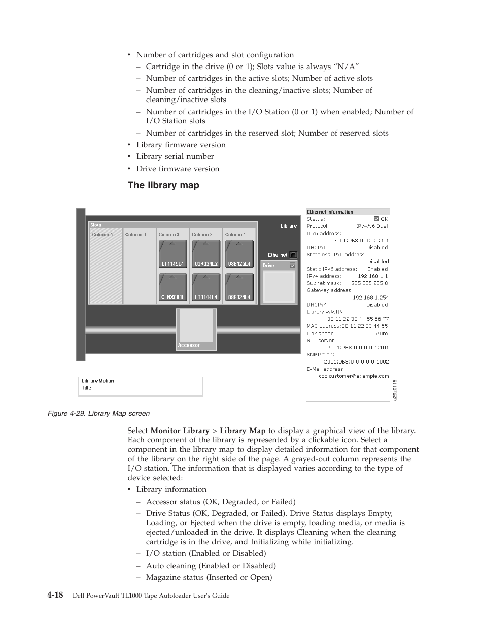 The library map, Library map screen | Dell PowerVault TL1000 User Manual | Page 86 / 194