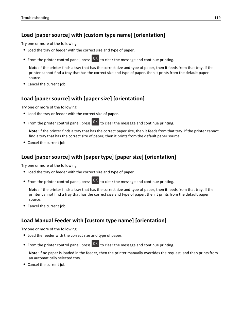 Load [paper source] with [paper size] [orientation | Dell B3460dn Mono Laser Printer User Manual | Page 119 / 165