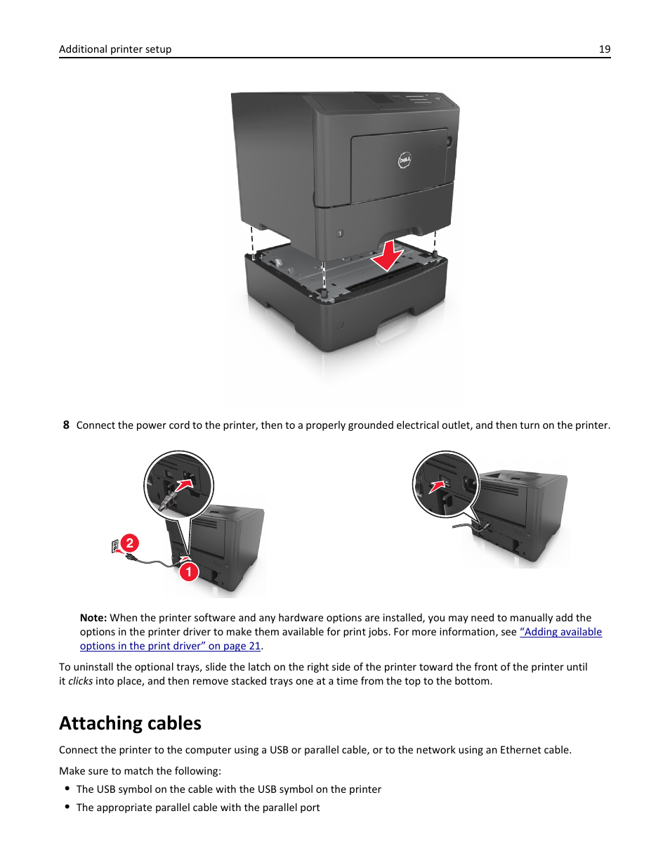 Attaching cables | Dell B3460dn Mono Laser Printer User Manual | Page 19 / 165