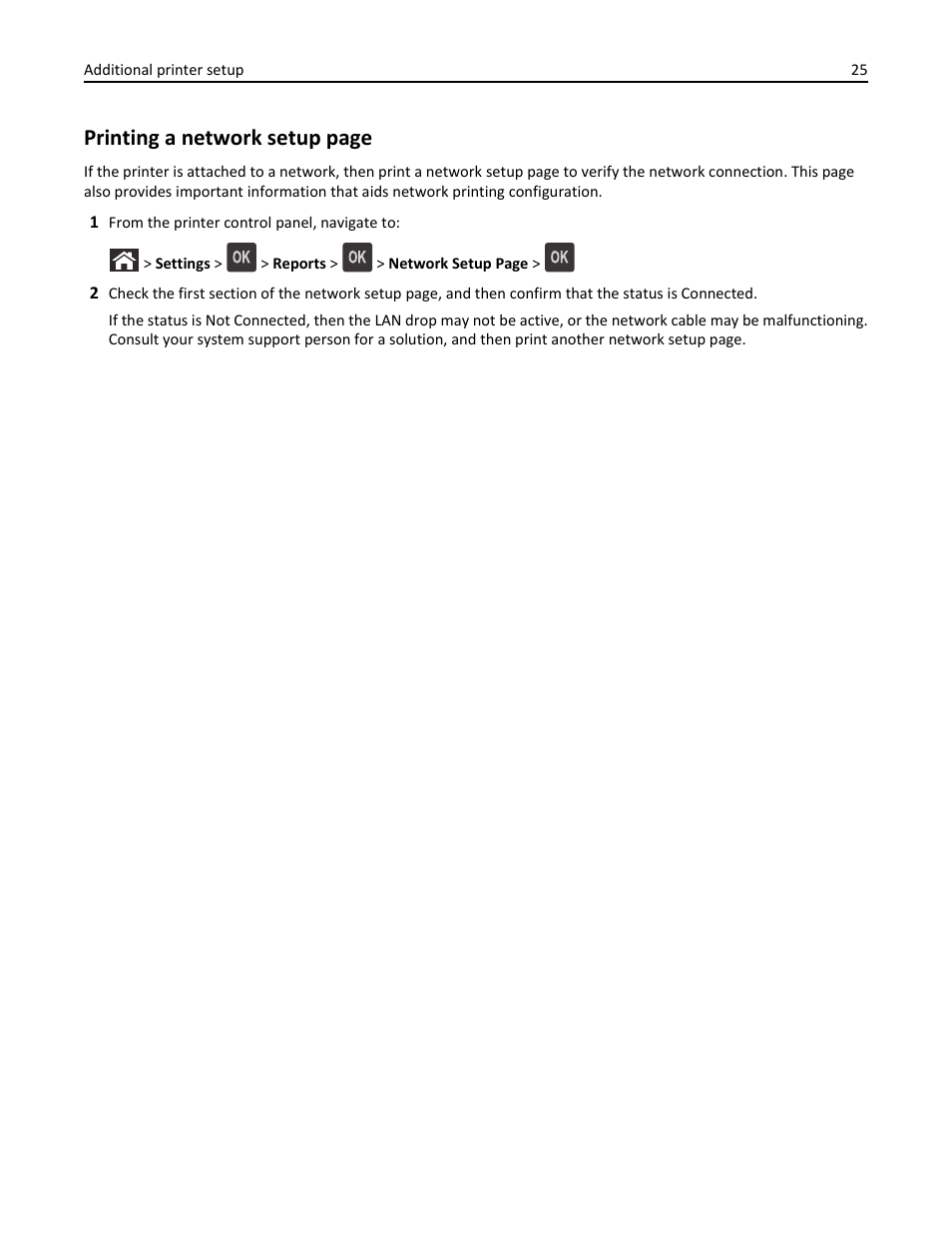 Printing a network setup page | Dell B3460dn Mono Laser Printer User Manual | Page 25 / 165
