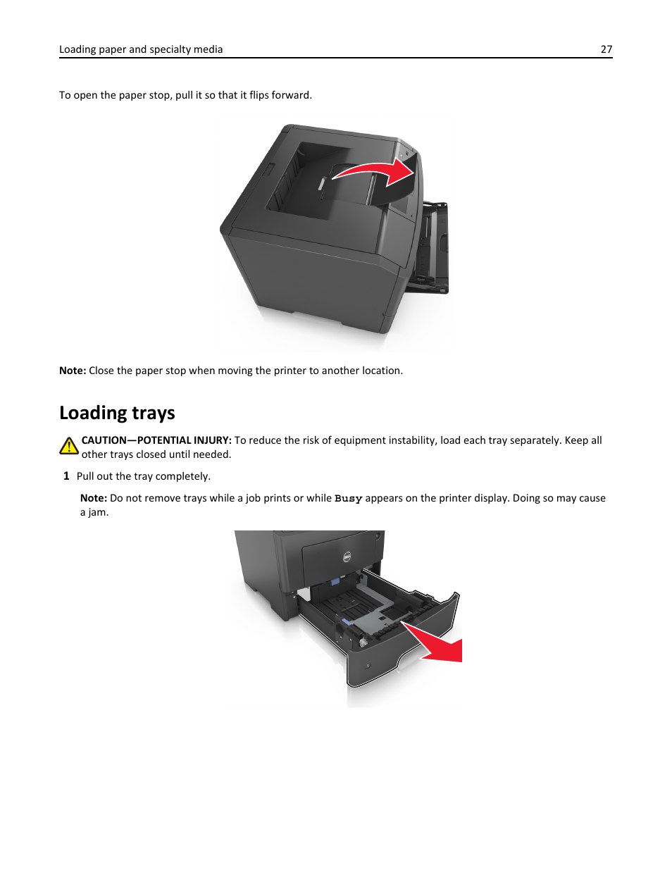 Loading trays | Dell B3460dn Mono Laser Printer User Manual | Page 27 / 165