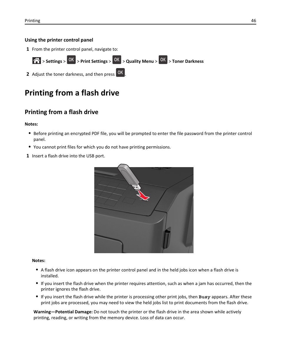 Printing from a flash drive | Dell B3460dn Mono Laser Printer User Manual | Page 46 / 165