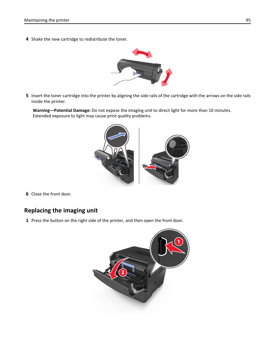 Replacing the imaging unit | Dell B3460dn Mono Laser Printer User Manual | Page 95 / 165