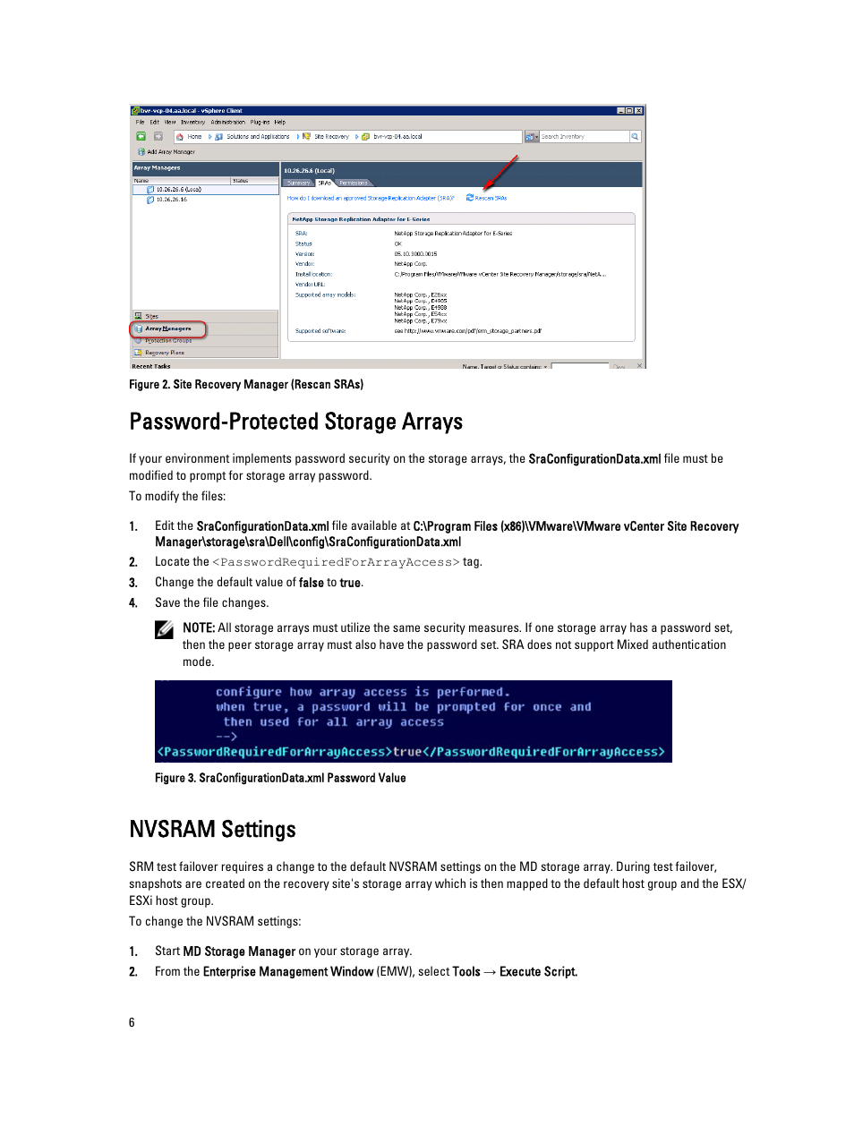 Password-protected storage arrays, Nvsram settings | Dell PowerVault MD3860f User Manual | Page 6 / 22