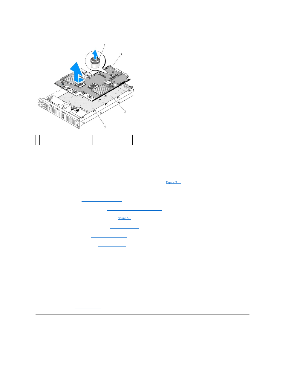 Board tray riser release pin. see, Figure 3, Installing the system board | Dell POWEREDGE R805 User Manual | Page 57 / 84