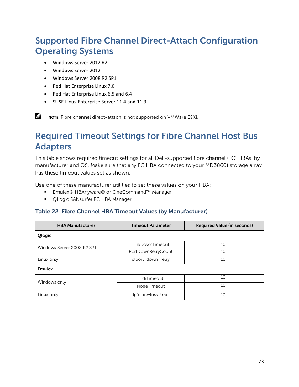 Supported fibre channel switches | Dell PowerVault MD3820f User Manual | Page 23 / 24