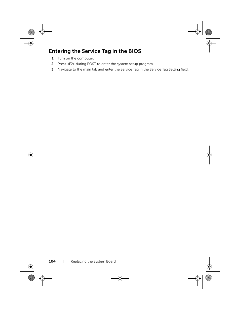 Entering the service tag in the bios | Dell Inspiron 14R SE (7420, Mid 2012) User Manual | Page 104 / 110